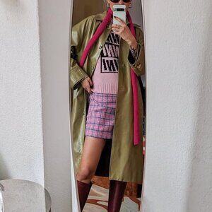 Meotine sage green long faux leather coat